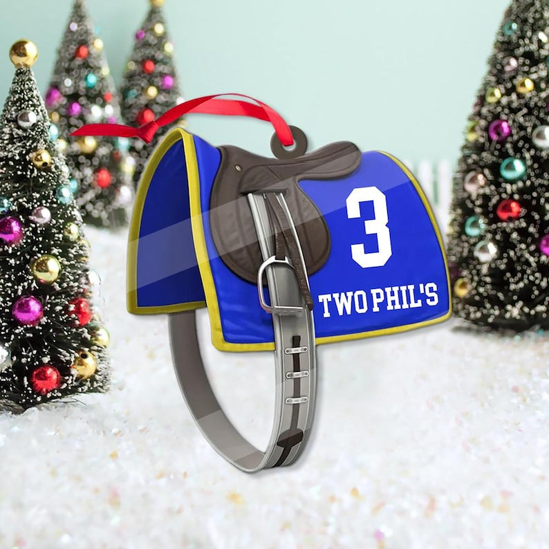 Personalized Horse Racing Saddle Ornament, Custom Name Number Cowboy Cowgirl Horseback Riding Ornament ON0815