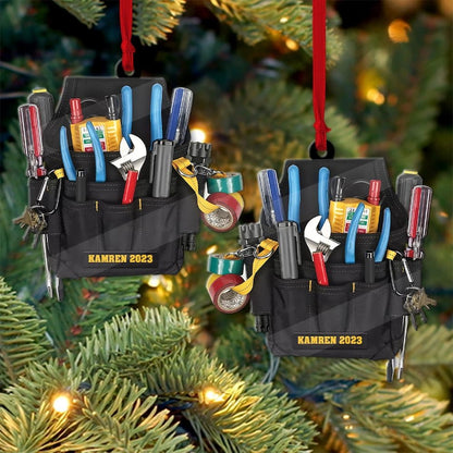 Personalized Electrician Tool Bag Christmas Ornament 2024, Custom Name Electrician Ornament ON0778