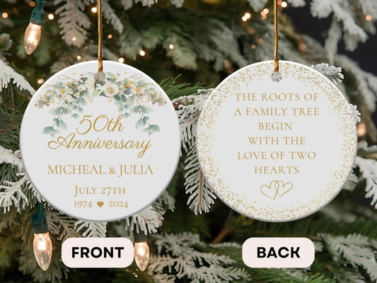 Personalized The Roots Of A Family Tree Begin With The Love Of Two Hearts 50th Anniversary Ornament 2024, Custom Anniversary Christmas Ornament With Name Date ON0112