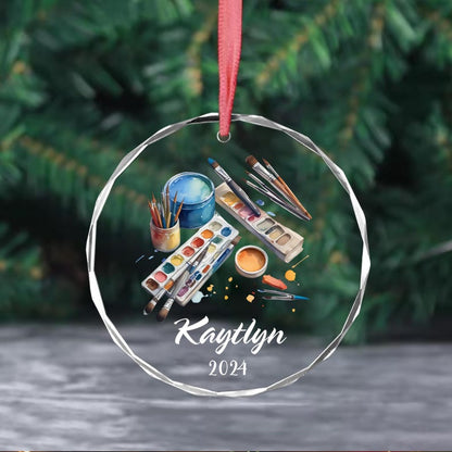 Personalized Artist Painters Glass Christmas Ornament, Custom Name Artist Art Teacher Ornament ON0415