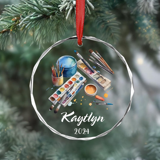 Personalized Artist Painters Glass Christmas Ornament, Custom Name Artist Art Teacher Ornament ON0415