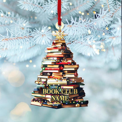 Personalized Christmas Book Tree Name Ornament, Custom Bookish Book Club Ornament With Name ON0051