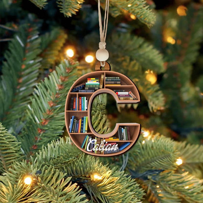 Personalized Initials Book Tree Name Christmas Ornament, Custom Bookish Book Club Ornament ON0353