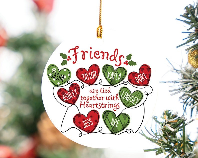 Personalized Friends Are Tied Together With Heartstrings Ornament, Custom Friends Christmas Ceramic Ornament With Name ON0030