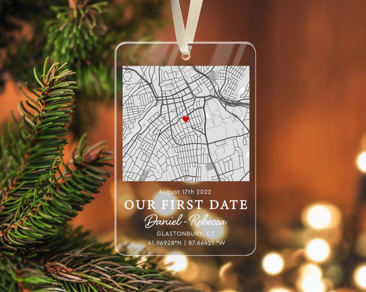 Personalized Map Our First Date Ornament, Custom Name And Address Map Couple Ornament 2024 ON0152