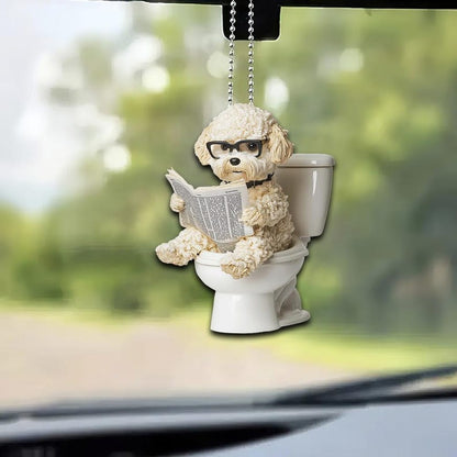 Maltipoo on Toilet Reading Book Car Hanging Ornament, Funny Maltipoo Dog Christmas Ornament ON0814