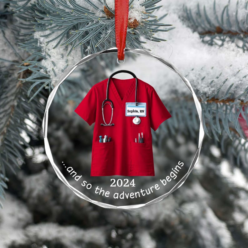 Personalized The Adventure Begins Scrubs Nurse Ornament 2024, Custom Name Nurse Christmas Ornament ON0304