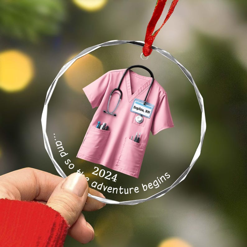 Personalized The Adventure Begins Scrubs Nurse Ornament 2024, Custom Name Nurse Christmas Ornament ON0304