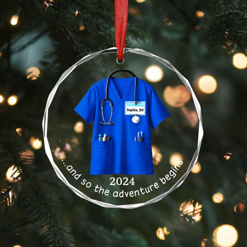 Personalized The Adventure Begins Scrubs Nurse Ornament 2024, Custom Name Nurse Christmas Ornament ON0304