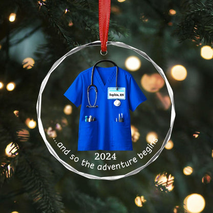 Personalized The Adventure Begins Scrubs Nurse Ornament 2024, Custom Name Nurse Christmas Ornament ON0304