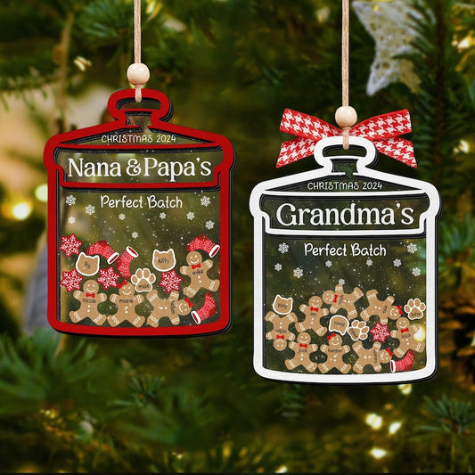 Personalized Gingerbread Cookie Family Shaker Christmas Ornament 2024, Custom Grandma Cookie Family With Pet Ornament ON0354