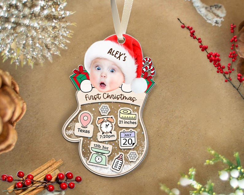 Personalized Baby First Christmas Ornament 2024, Custom Baby Photo Ornament, Baby's 1st Christmas Ornaments 2024 ON0110