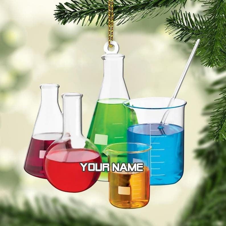 Personalized Glass Chemistry Biological Science Ornament, Custom Name Chemistry Lover Ornament ON0766