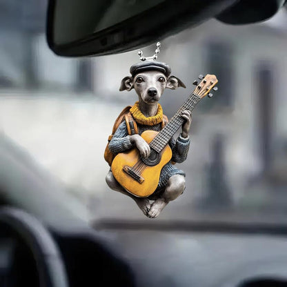 Funny Italian Greyhound Playing Guitar Ornament, Greyhound Dog Car Hanging Ornament ON0813