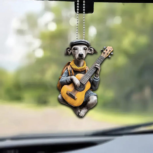 Funny Italian Greyhound Playing Guitar Ornament, Greyhound Dog Car Hanging Ornament ON0813