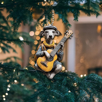 Funny Italian Greyhound Playing Guitar Ornament, Greyhound Dog Car Hanging Ornament ON0813