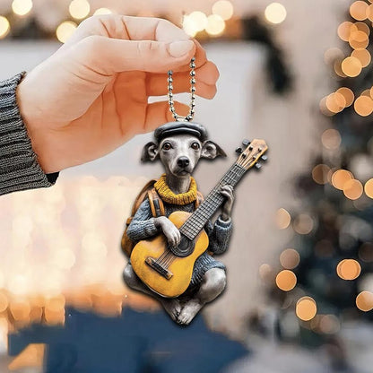 Funny Italian Greyhound Playing Guitar Ornament, Greyhound Dog Car Hanging Ornament ON0813