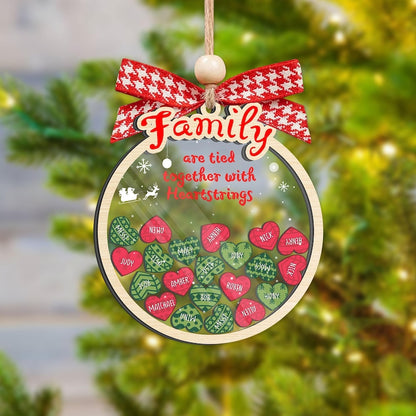 Personalized Family Are Tied Together With Heartstrings Ornament, Custom Family Heart Puzzle Shaker Ornament 2024 ON0411