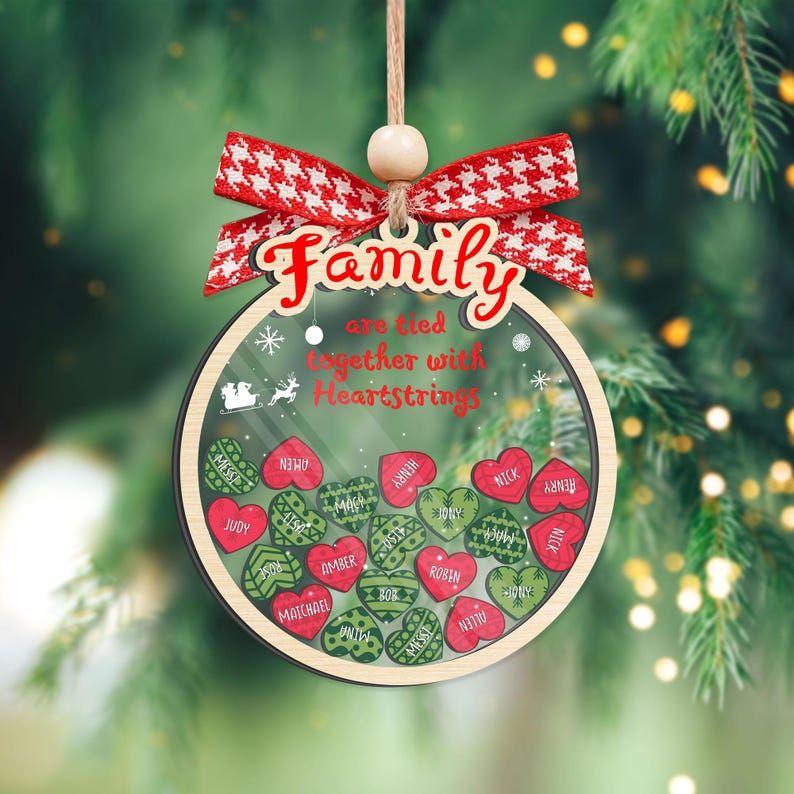 Personalized Family Are Tied Together With Heartstrings Ornament, Custom Family Heart Puzzle Shaker Ornament 2024 ON0411