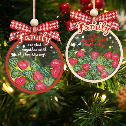 Personalized Family Are Tied Together With Heartstrings Ornament, Custom Family Heart Puzzle Shaker Ornament 2024 ON0411