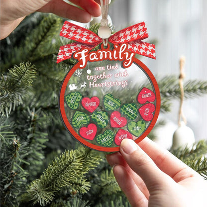 Personalized Family Are Tied Together With Heartstrings Ornament, Custom Family Heart Puzzle Shaker Ornament 2024 ON0411