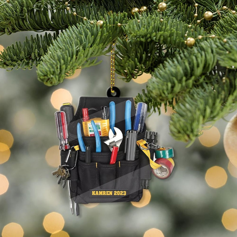 Personalized Electrician Tool Bag Christmas Ornament 2024, Custom Name Electrician Ornament ON0778