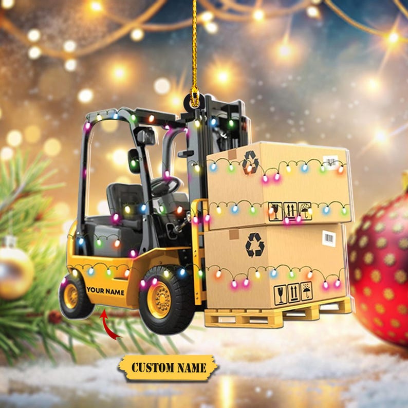 Personalized Forklift Truck Light Christmas Ornament, Custom Name Forklift Truck Xmas Ornament ON1197