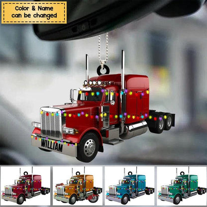 Personalized Tractor Trailer Truck Tractor Light Christmas Ornament, Custom Name Truck Lover Truck Driver Ornament ON0765