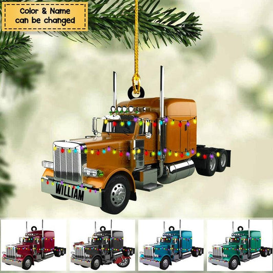 Personalized Tractor Trailer Truck Tractor Light Christmas Ornament, Custom Name Truck Lover Truck Driver Ornament ON0765