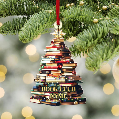 Personalized Christmas Book Tree Name Ornament, Custom Bookish Book Club Ornament With Name ON0051