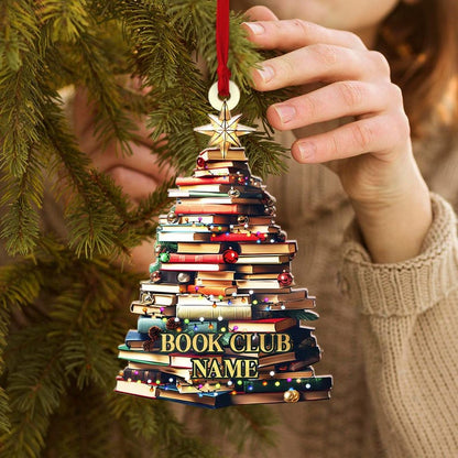 Personalized Christmas Book Tree Name Ornament, Custom Bookish Book Club Ornament With Name ON0051