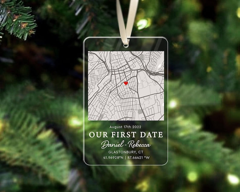 Personalized Map Our First Date Ornament, Custom Name And Address Map Couple Ornament 2024 ON0152