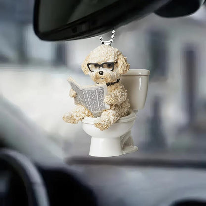 Maltipoo on Toilet Reading Book Car Hanging Ornament, Funny Maltipoo Dog Christmas Ornament ON0814