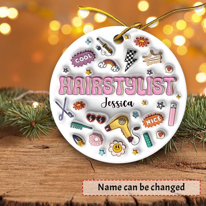 Personalized Hairstylist 3D Circle Ceramic Ornament, Custom Hairstylist Ornament Christmas 2024 ON0303