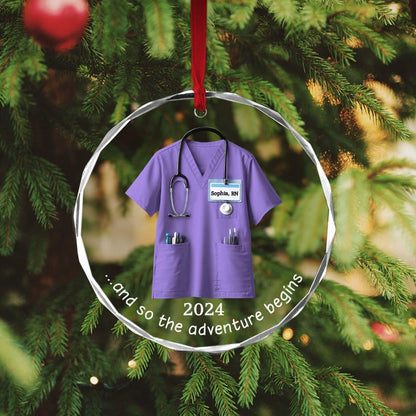 Personalized The Adventure Begins Scrubs Nurse Ornament 2024, Custom Name Nurse Christmas Ornament ON0304