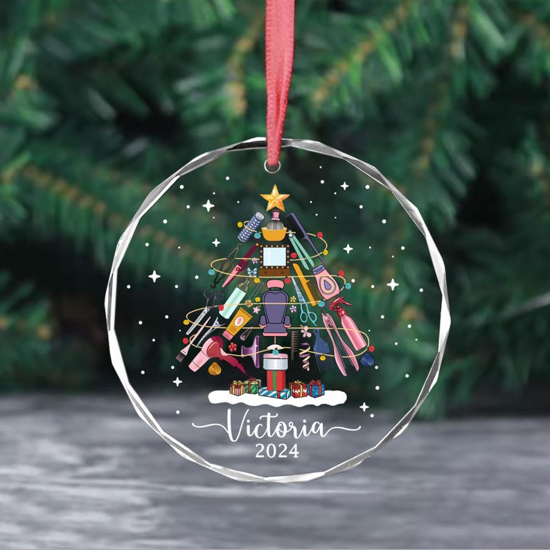 Personalized Hairdresser Hairstylist Christmas Glass Ornament, Custom Barber Ornament With Name ON0769