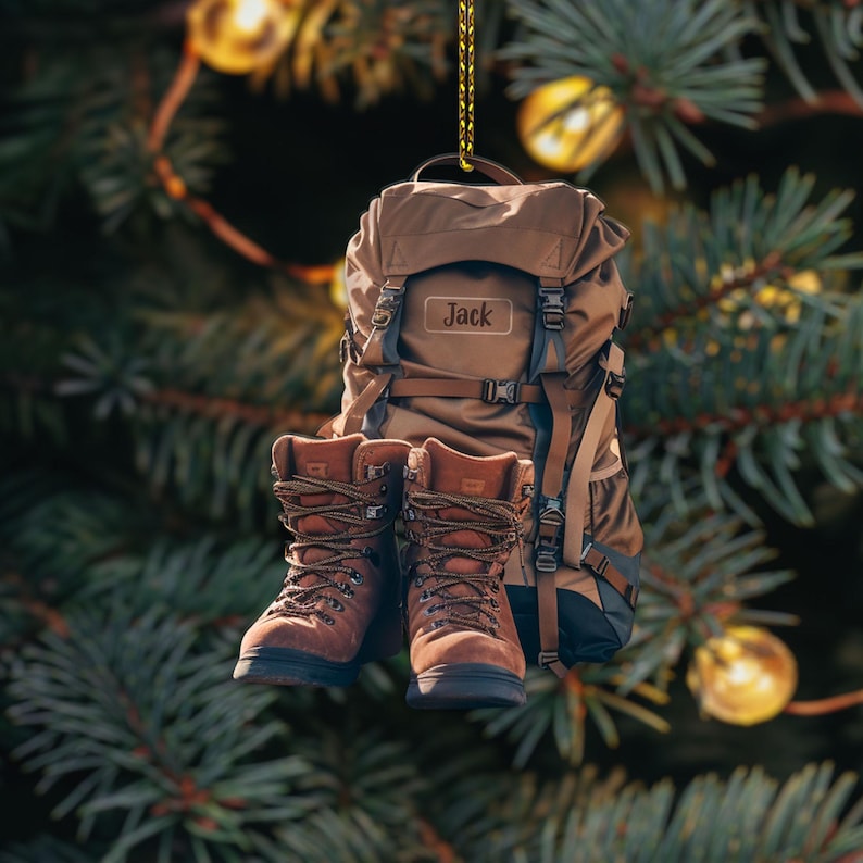 Personalized Hiking Shoes Bag Ornament, Custom Name Hiking Lovers Christmas Ornament ON0758