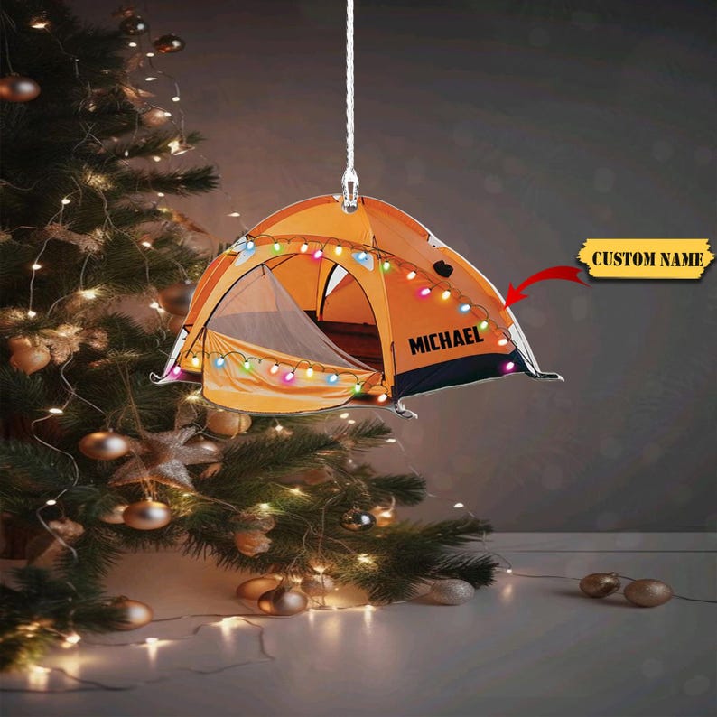 Personalized Camping Tent Light Christmas Ornament 2024, Custom Name Camper Camping Lover Ornament ON0761