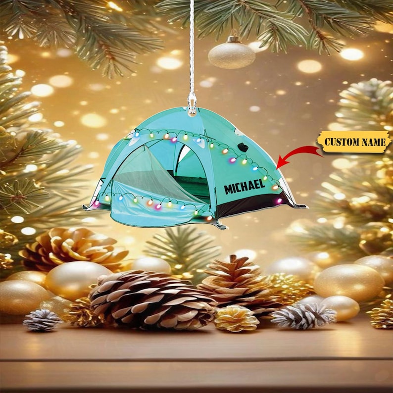 Personalized Camping Tent Light Christmas Ornament 2024, Custom Name Camper Camping Lover Ornament ON0761