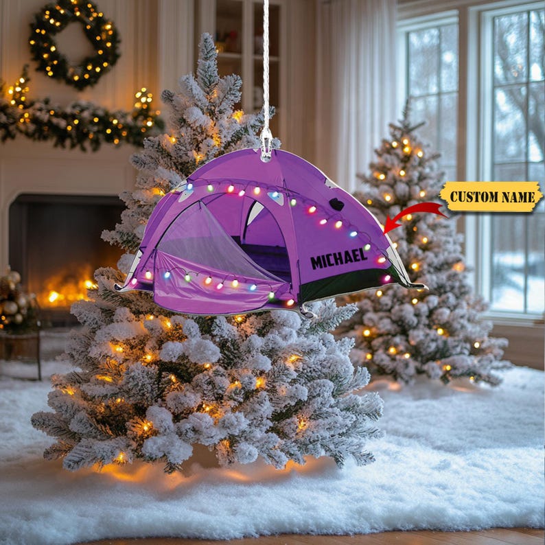 Personalized Camping Tent Light Christmas Ornament 2024, Custom Name Camper Camping Lover Ornament ON0761