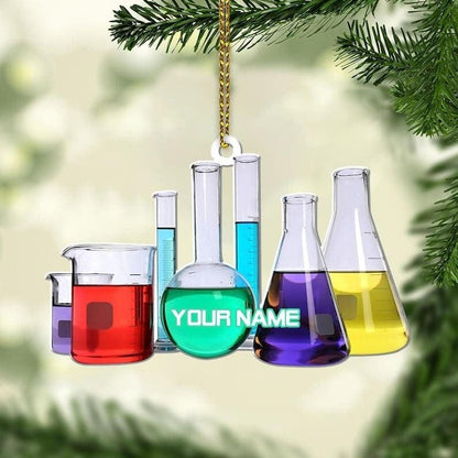 Personalized Glass Chemistry Biological Science Ornament, Custom Name Chemistry Lover Ornament ON0766