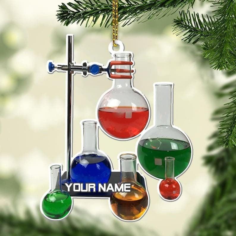 Personalized Glass Chemistry Biological Science Ornament, Custom Name Chemistry Lover Ornament ON0766