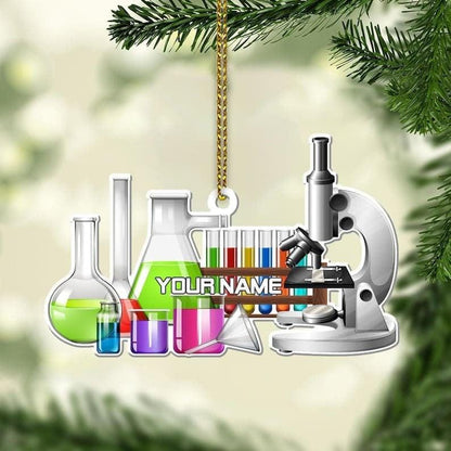 Personalized Glass Chemistry Biological Science Ornament, Custom Name Chemistry Lover Ornament ON0766