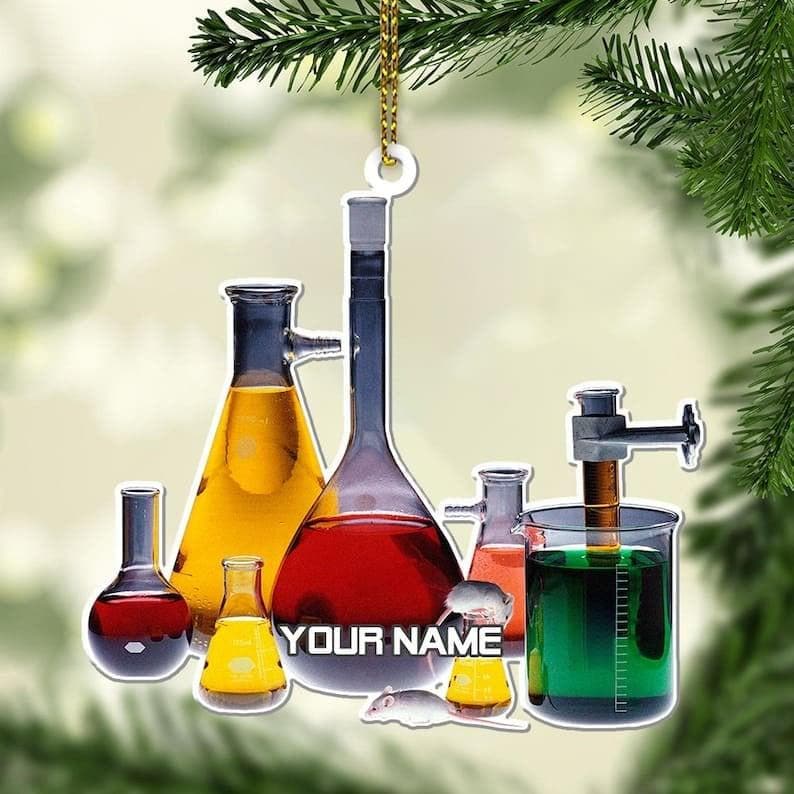 Personalized Glass Chemistry Biological Science Ornament, Custom Name Chemistry Lover Ornament ON0766