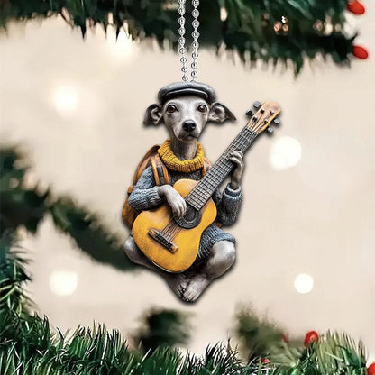 Funny Italian Greyhound Playing Guitar Ornament, Greyhound Dog Car Hanging Ornament ON0813