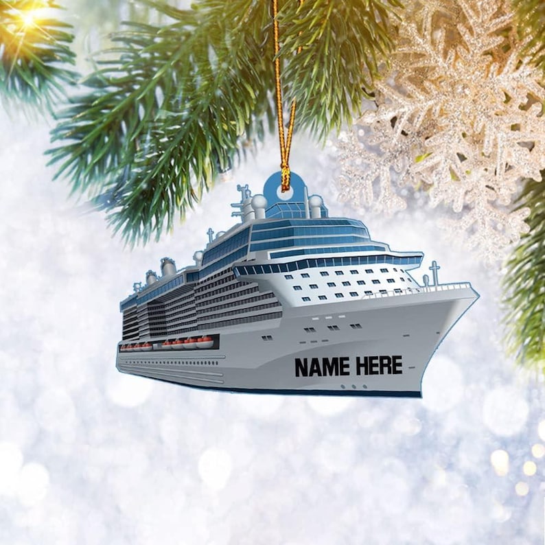 Personalized Cruise Ship Motor Boat Christmas Ornament, Custom Cruise Ship Cruise Vacation Ornament With Name ON0755