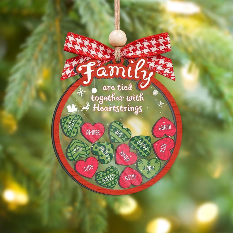 Personalized Family Are Tied Together With Heartstrings Ornament, Custom Family Heart Puzzle Shaker Ornament 2024 ON0411