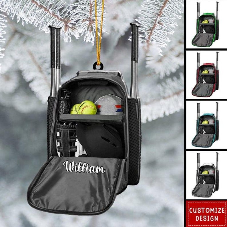 Personalized Softball Backpack Christmas Ornament 2024, Custom Name Softball Lover Softball Player Xmas Ornament ON0770