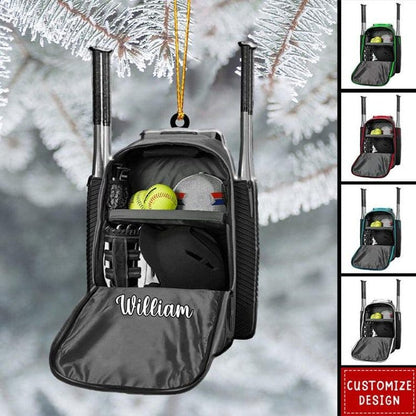 Personalized Softball Backpack Christmas Ornament 2024, Custom Name Softball Lover Softball Player Xmas Ornament ON0770