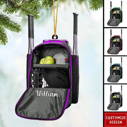 Personalized Softball Backpack Christmas Ornament 2024, Custom Name Softball Lover Softball Player Xmas Ornament ON0770